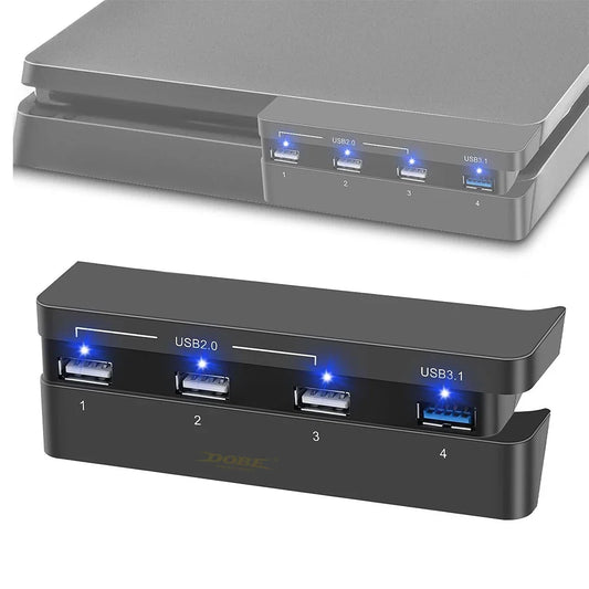 USB Hub Expansion Adapter for PS4 Slim – 3 USB 2.0 + 1 USB 3.0 Ports, High-Speed Plug & Play Charger for Controllers   1/2