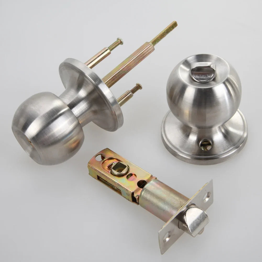 Stainless Steel Round Door Knob Lock - Rotating Entrance Door Handle with 3 Keys