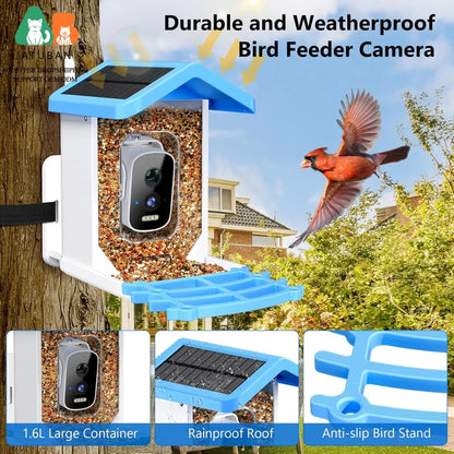ATUBAN Smart Bird Feeder with Camera – Solar-Powered 2.5K HD Video Birdhouse with AI Species Identification