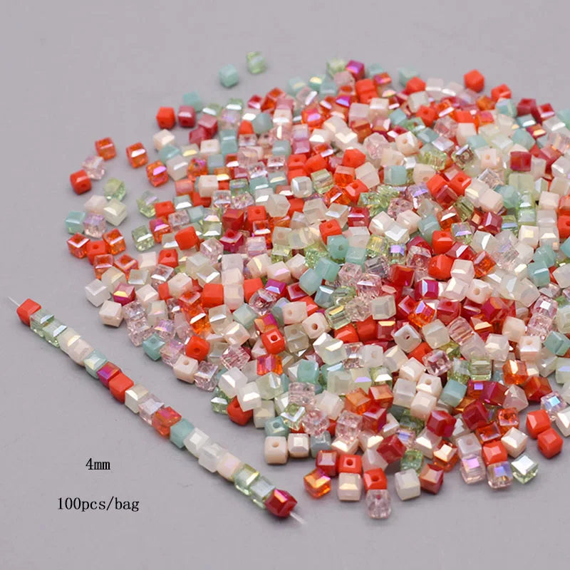 Pink Czech Glass Crystal Beads - 3mm 4mm 5mm Cube Square Candy Seed Beads for DIY Jewelry Making Charms