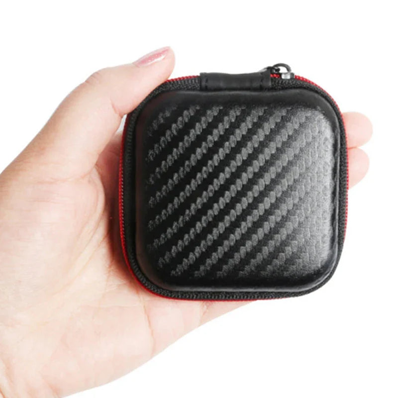 Portable Mini Zipper Headphone Bag – Square Hard Case, Aseismic & Moisture-Proof Storage for Headset, SD & TF Cards