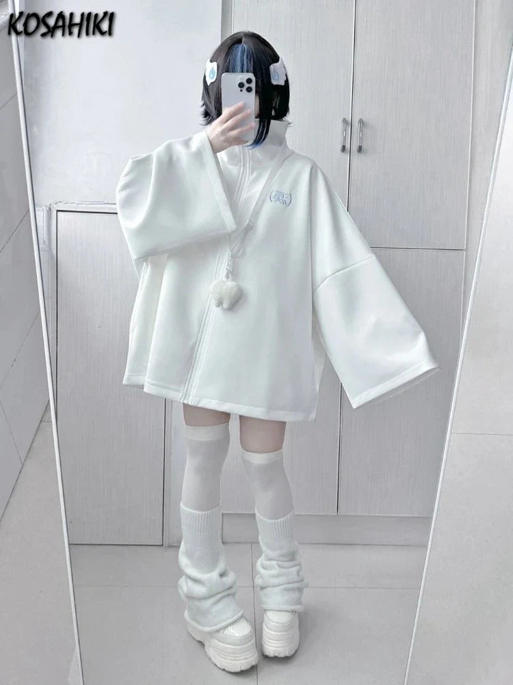 Spring Casual Hoodie – Women’s Loose Y2K Aesthetic Oversized Embroidered Harajuku Zipper Grunge Sweatshirt
