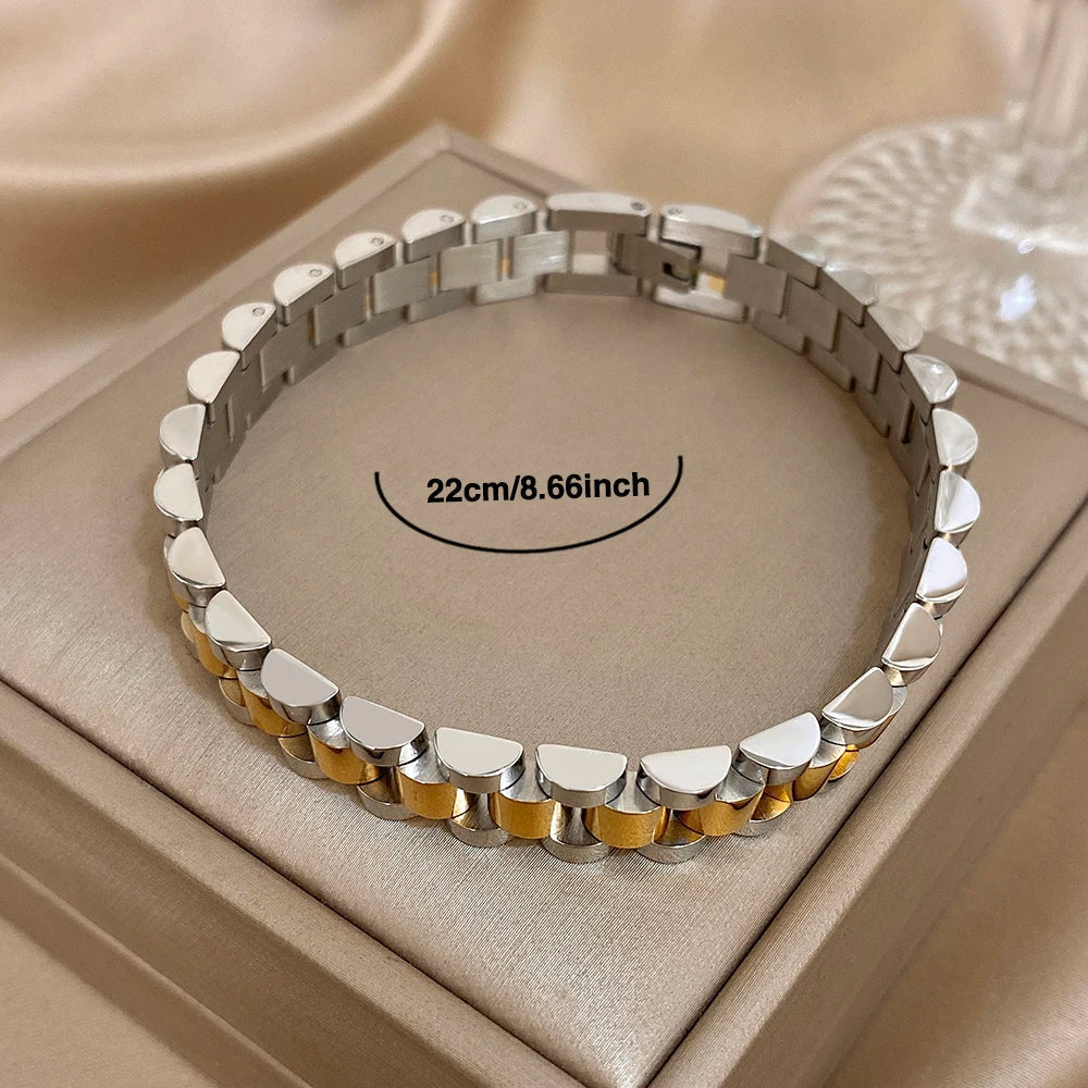 Greatera Five-Layer 10mm Beaded Bracelet – Two-Tone Stainless Steel Watch Chain Bangle Jewelry for Men & Women