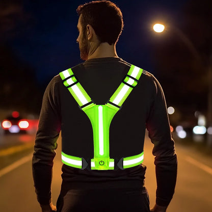 LED Running Vest – USB Rechargeable Reflective Glowing Straps for High Visibility Night Running & Cycling, Elastic Safety Band