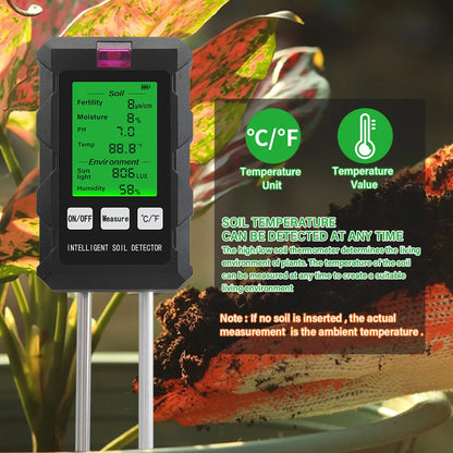 Digital 6 in 1 Soil Tester - pH, Fertility, Moisture, Sunlight, Humidity & Temperature Monitor for Garden Soil Analysis