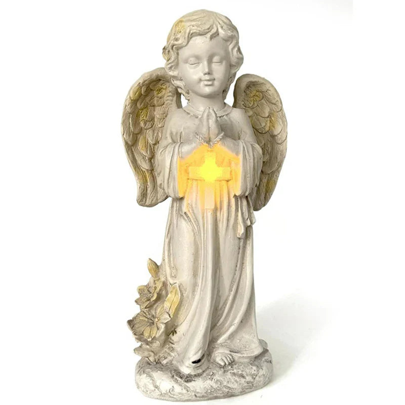 Solar Angel Statue for Garden – Resin Praying Angel Figurine, Cemetery Memorial & Patio Lawn Decoration