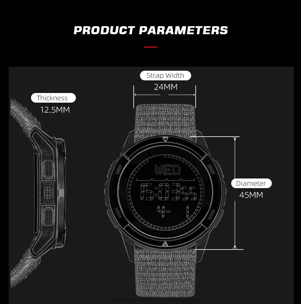NORTH EDGE ALPS 45MM Men's Outdoor Sports Watch Waterproof Compass Metronome Carbon Fiber Case Nylon Strap