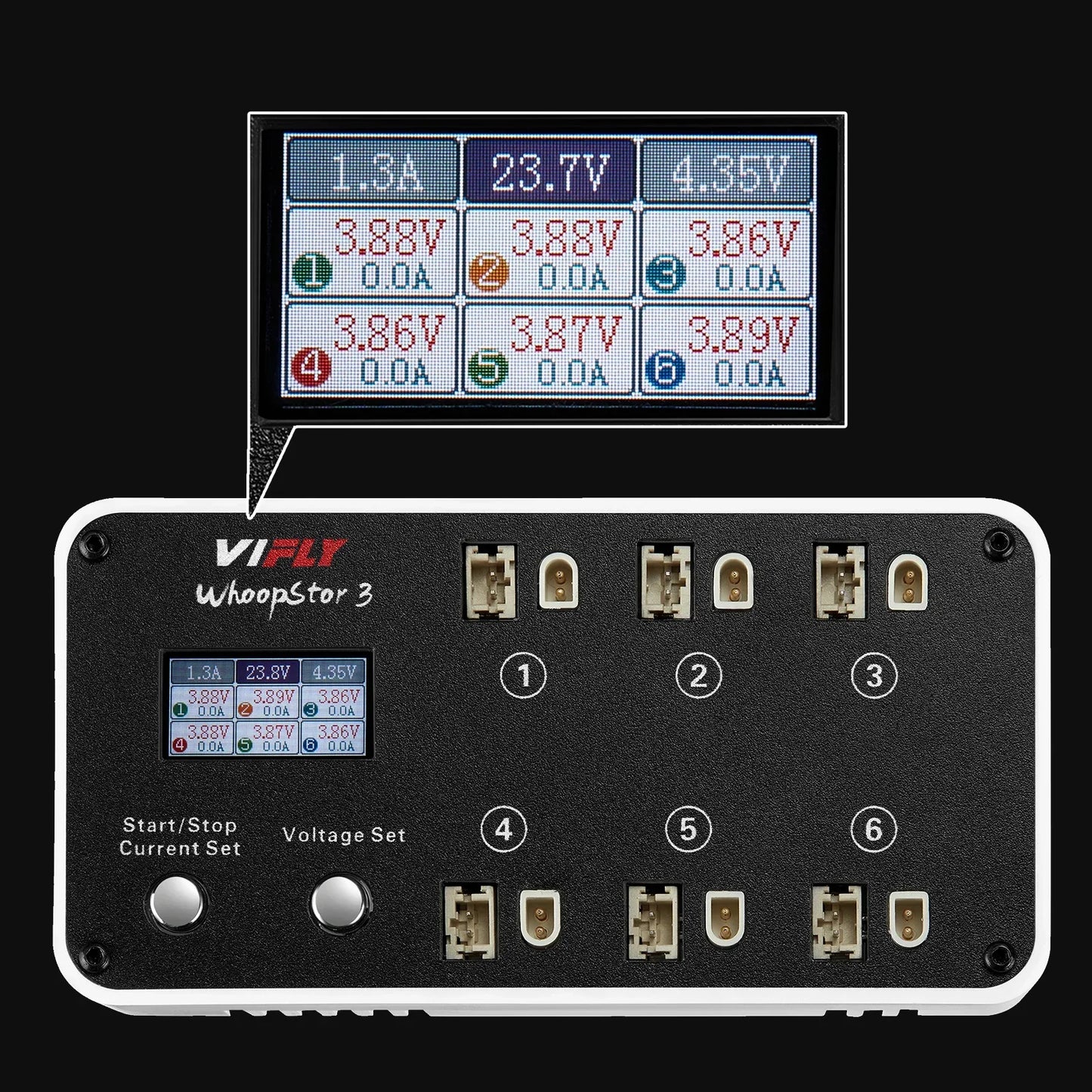 VIFLY WhoopStor 3 V3 6-Port 1S Lipo Battery Charger — Discharger & Storage for FPV TinyWhoop 4.2V/4.35V