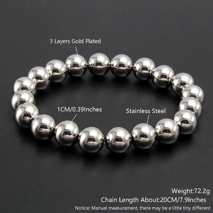 MHS.SUN Trendy Stainless Steel Stretch Bracelet — Gold & Silver Beaded 2mm/5mm/8mm for Men & Women