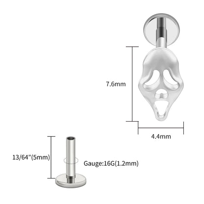 Right Grand ASTM F136 Titanium 16G Ghost Face Flat Back Earring – Halloween CZ Cartilage Stud for Helix, Labret & Nose Piercing Jewelry
