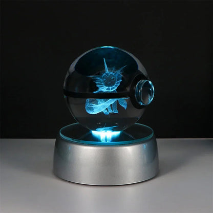 Pokémon 3D Crystal Ball LED Night Light – Pikachu Gengar Eevee Mewtwo Pokéball Base Lamp Kids Birthday & Home Decor Gift