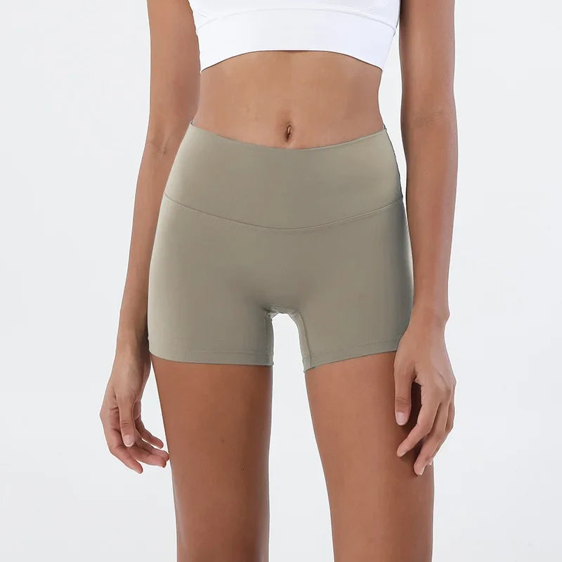 GymHUB High Waist Hip Lift Yoga Shorts – Women’s Quick Dry Peach Nude 3/4 Fitness Leggings for Running & Gym Training