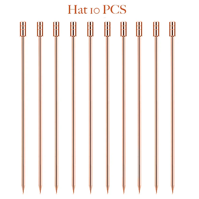 10PCS Stainless Steel Cocktail Picks - Fruit Sticks & Drink Stirring Sticks in Circle, Ball, and Hat Shapes