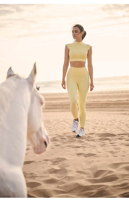 FUBEIKE Women’s Backless Hollow-Out Yoga Set – High Waist Leggings with Sports Bra for Running & Fitness