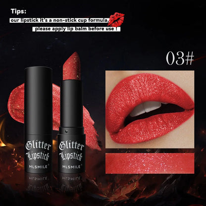 7-Color Glitter Lipstick – Waterproof, Long-Lasting Diamond Pearlescent Metallic Lip Gloss for Women