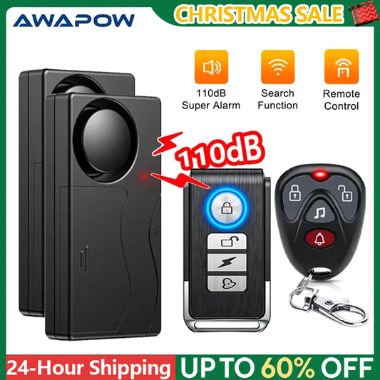 Awapow Wireless 110dB Vibration Bike Alarm with Remote Anti-Theft Home & Window Security