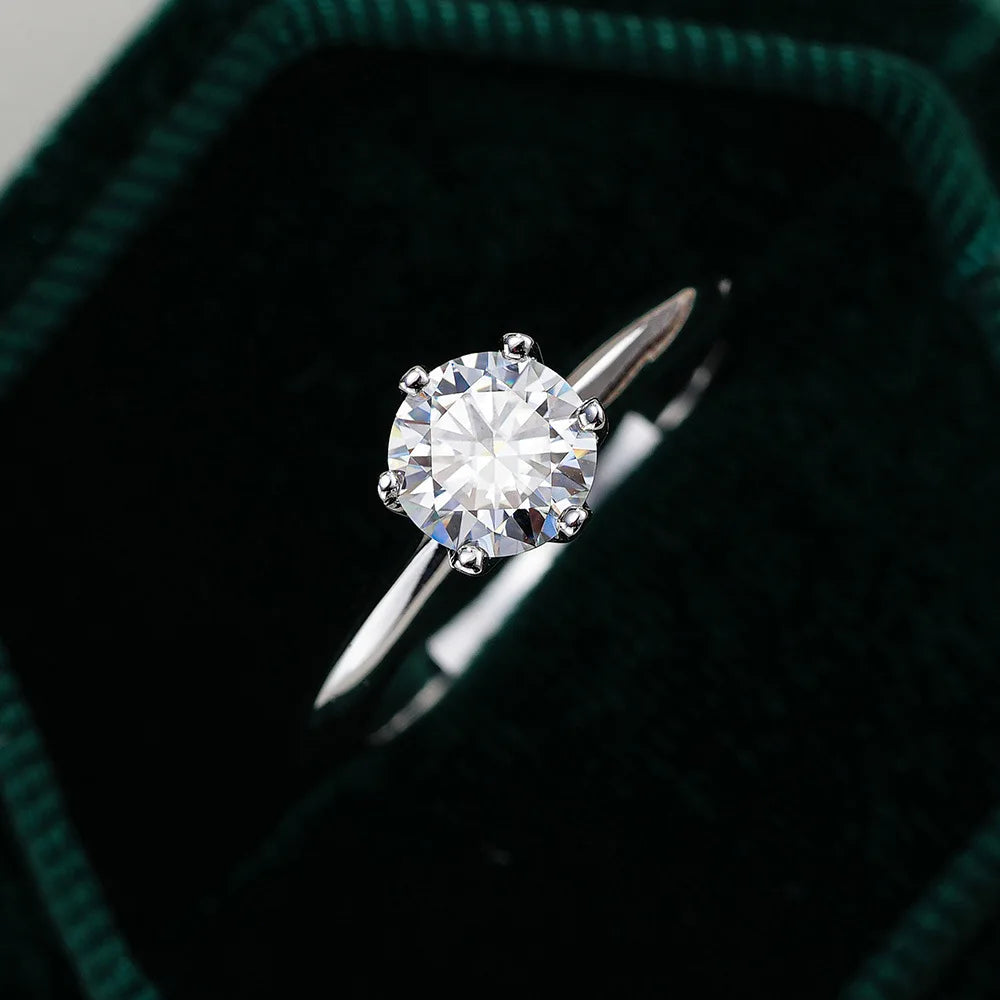 EWYA GRA Certified D Color Moissanite Solitaire Engagement Ring 0.5–10CT — 925 Sterling Silver Bridal Wedding Band for Women