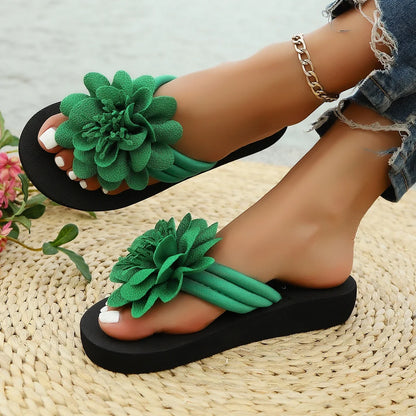 Women's Flower Flip Flops - Handmade Beach Vacation Flat Sandals
