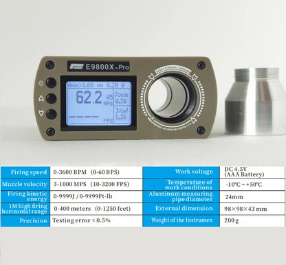 E9800X-Pro Bullet Speed Chronograph – Upgraded LCD Chronoscope for Accurate Firearm & Projectile Measurement