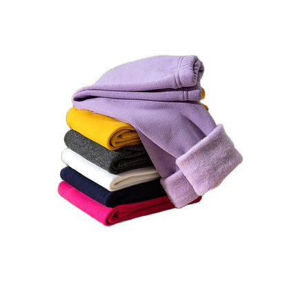 Winter Girls’ Fleece-Lined Thickened Trousers – Slim-Fit, Elastic Candy-Colored Pants to Keep Your Princess Cozy