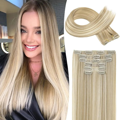 Clip-In Hair Extensions – Thick & Long Lace Weft Synthetic Hairpieces for Women