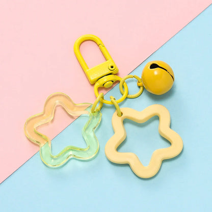 Hollow Star Charm Pendant Keychain – Colorful Acrylic Beads with Bell Bag Lanyard Keyring Jewelry Making Accessories