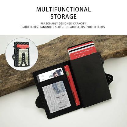 CASEKEY PU Leather Men’s Pop-Up Card Holder Wallet – Slim Minimalist Anti-RFID Smart Wallet with Money Clip & ID Window