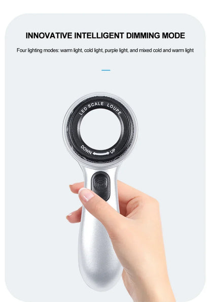 Rechargeable 30X Handheld Magnifying Glass – LED Illuminated Loupe with 4 Light Modes for Jewelry, Reading & Seniors