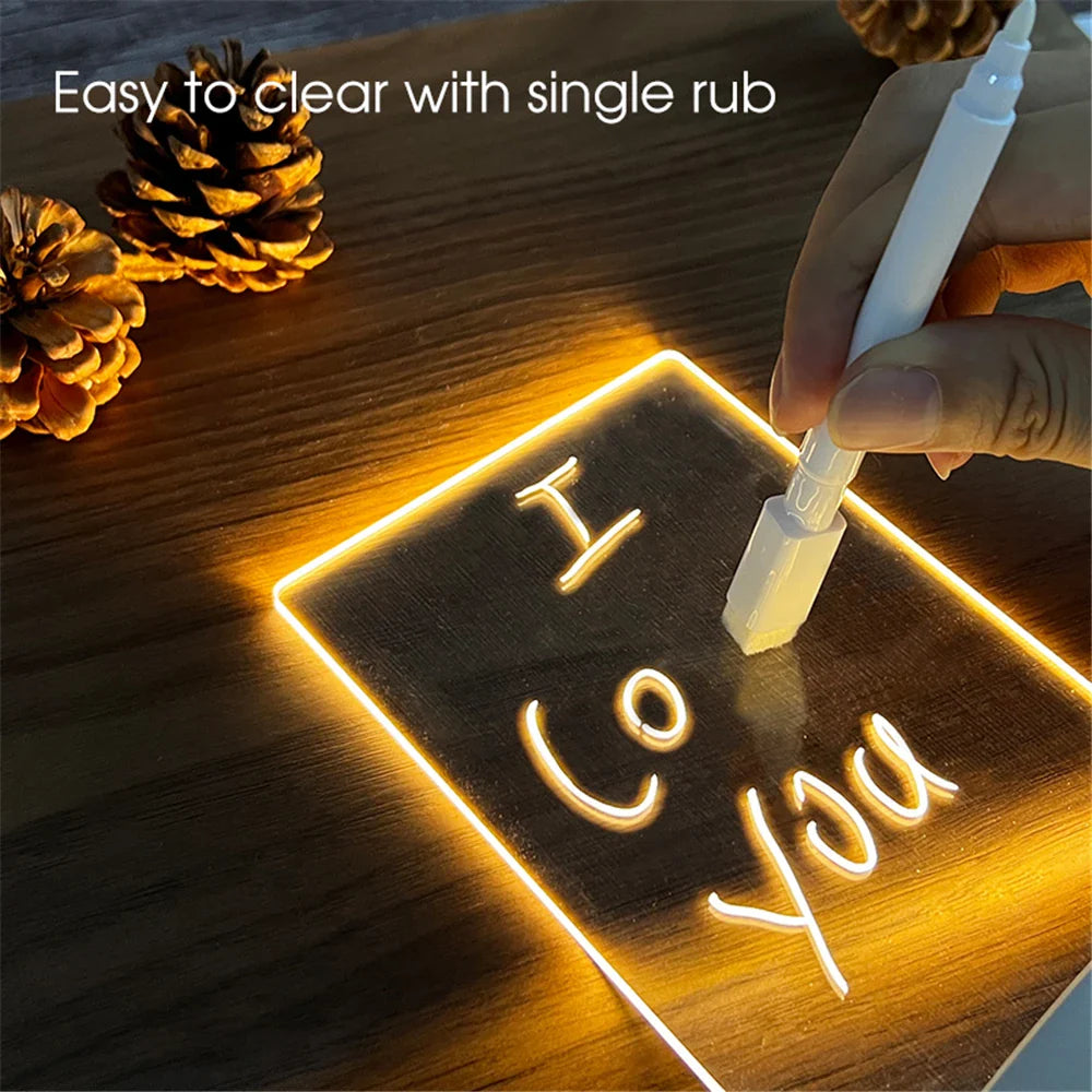 Transparent Luminous LED Night Light - USB-Powered Acrylic Light with Erasable Message Board and Calendar, Desktop Ornament