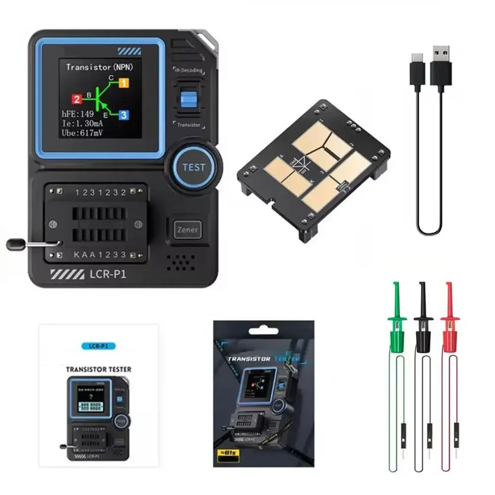 LCR-P1 Transistor Tester – Multifunctional Diode, Triode, MOSFET, Capacitance & Resistance Meter Tool