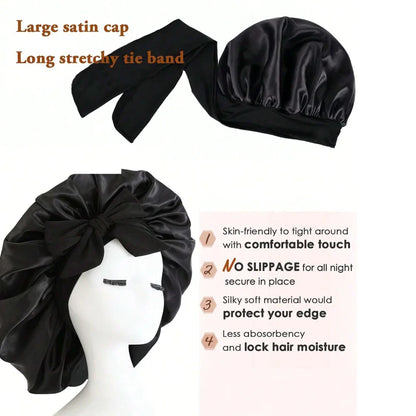Satin Silk Bonnet – Adjustable Sleeping Hair Bonnet with Tie Band for Women & Men