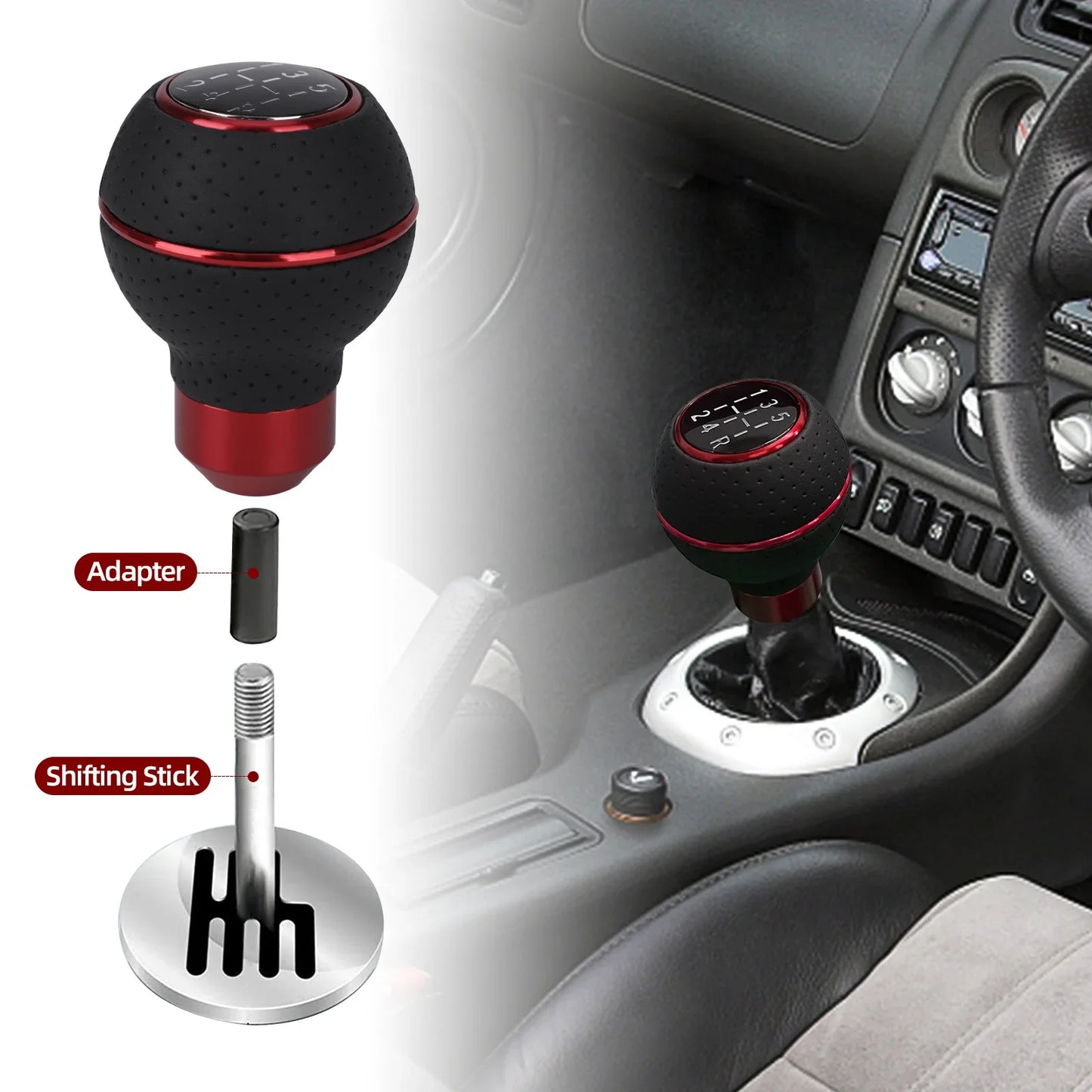 Universal 5-Speed Aluminum Car Gear Shift Knob - Compatible with M8, M10, M11, M12, for Manual and Automatic Transmissions
