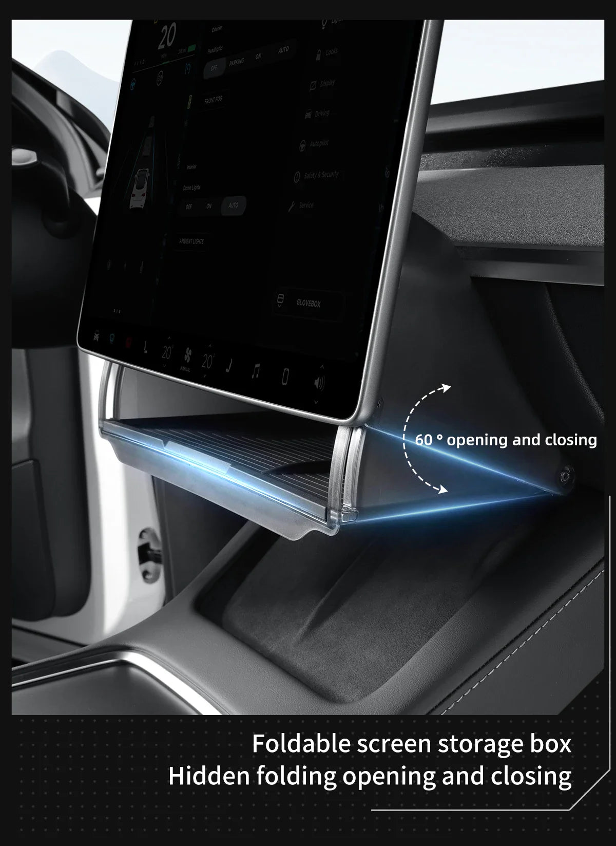 Hidden Storage Box Organizer – Under Screen Tray for Tesla Model Y 2024 & Model 3 2021-2022
