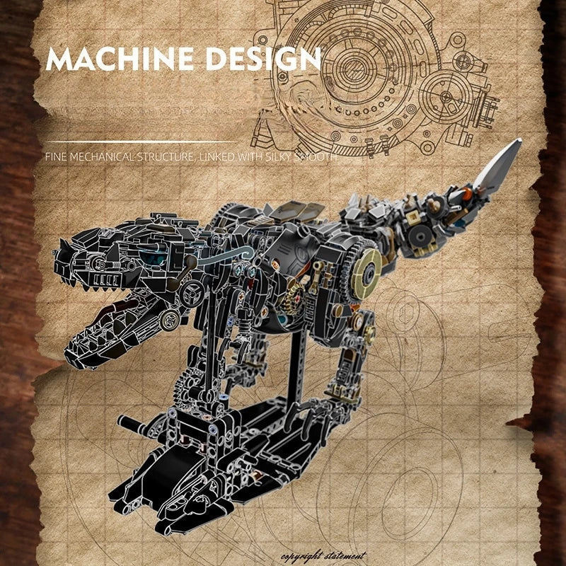 STEM Jurassic Mechanical Dinosaur Building Blocks – Light-Up T-Rex Model Toy for Kids