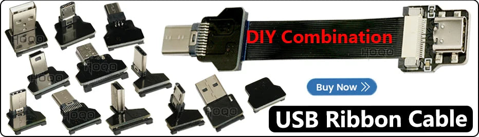 Ribbon FPV HDMI-Compatible Connector – Flexible Flat Cable for Raspberry Pi 4, Micro HDMI to HDMI/Mini HDMI Female 90° FFC 20pin