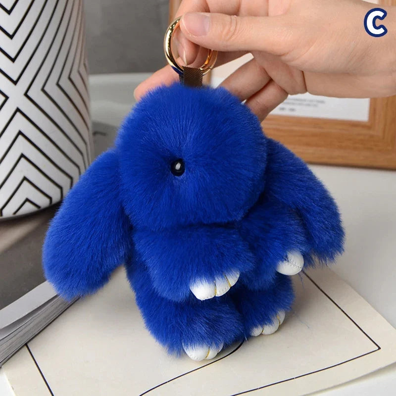 15cm Rabbit Fur Keychain - Fluffy Bag Charm, Car Key Pendant & Gift Accessory for Women