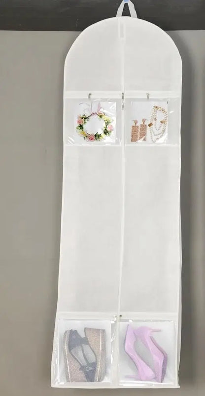 Portable 70" Wedding Dress Garment Bag — Long Dress Cover with 4 Pockets, Handles & 10" Gusset for Women