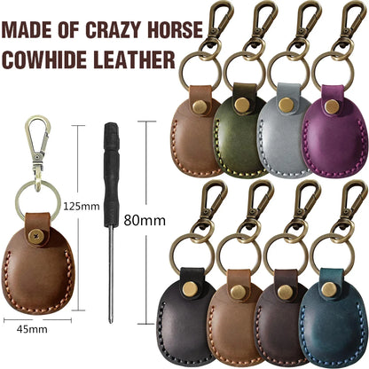 Airtag Holder Keychain — Genuine Leather Handmade Case, Scratch-Resistant Key Ring for Dog Collar & Luggage Cover