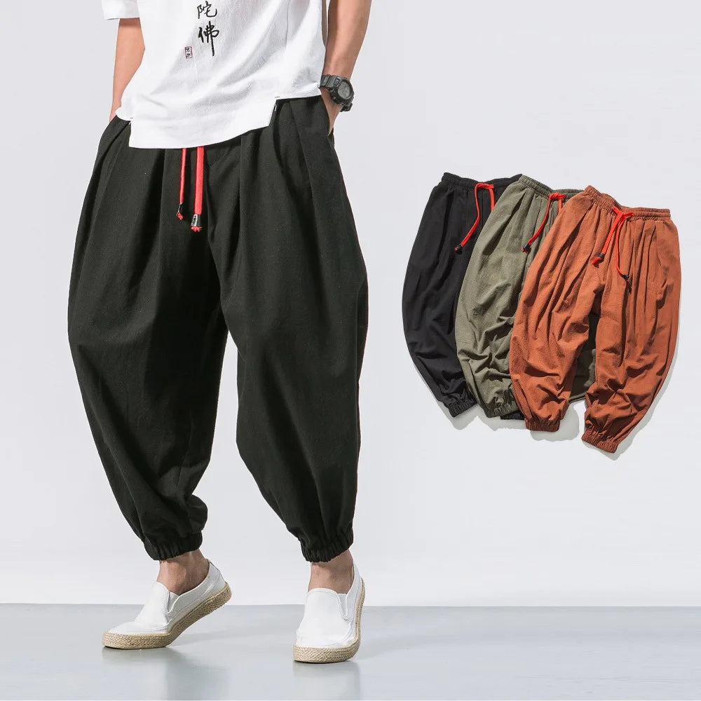 Men’s Oversized Harem Pants – Loose Chinese Style Cotton Linen Sweatpants Joggers, High-Quality Casual Trousers