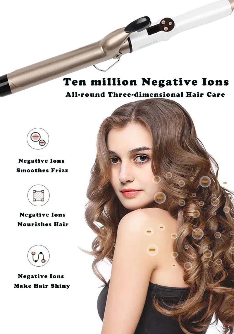 Professional Electric Hair Curler – 9-38mm Temperature Adjustable Curling Iron Wand with LCD Display