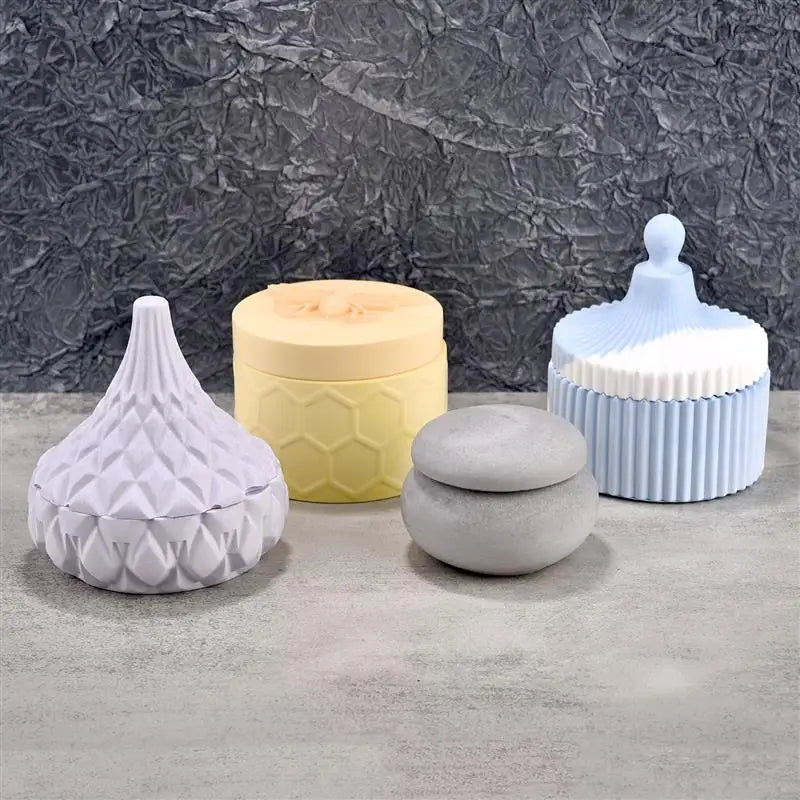 Honey Bee Gypsum Jar Silicone Molds - DIY Concrete Epoxy Candle Pot Box Injection Mould for Handcrafted Home Decor, Handmade Gift