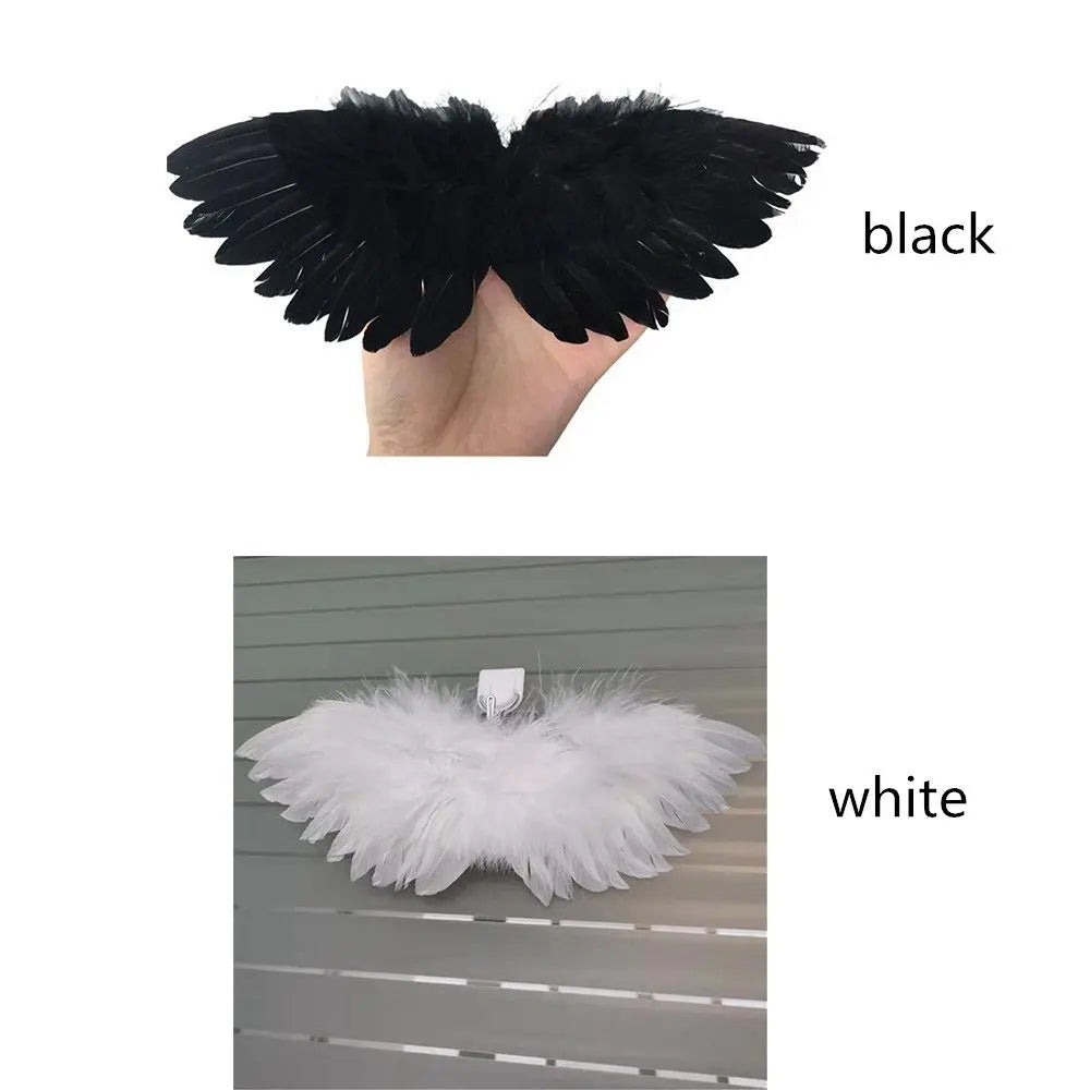 Mini Feather Angel Wings – White & Black Craft Prop for Kids, Newborns, Pets, Dolls, Party & Holiday Decorations