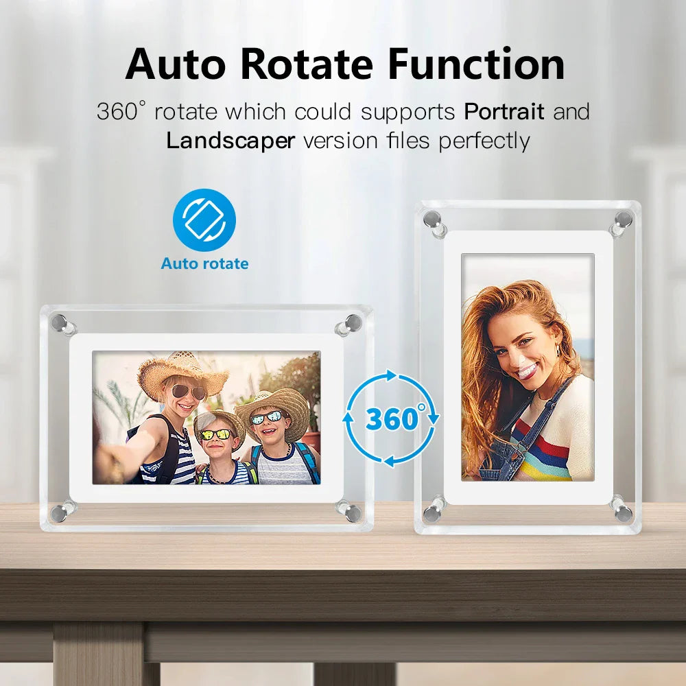 5-Inch Acrylic Digital Photo Frame — Vertical IPS Display, 4GB Memory & 1200mAh Battery | Portable Digital Picture Frame