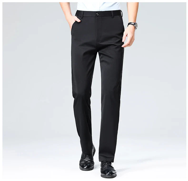 Men's Summer & Autumn Dress Pants – Thin Formal Work Trousers | Business Casual Black & Wine Red Long Pants