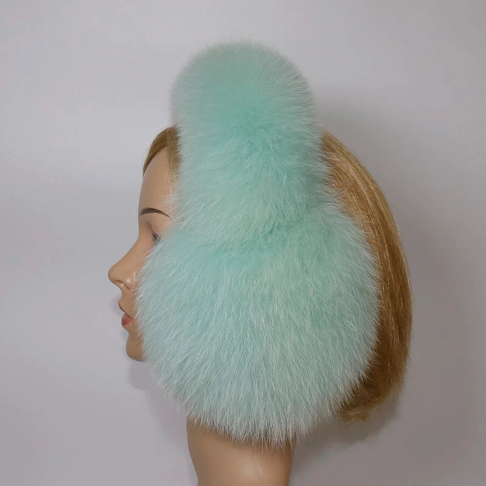 Real Fox & Raccoon Fur Earmuffs – Warm Winter Ear Warmer for Women and Girls, Plush Genuine Fur Accessory