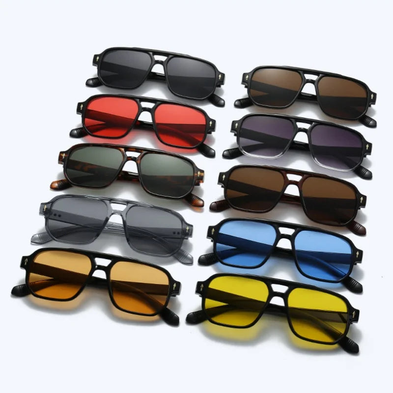 Retro Double Bridge Square Sunglasses — Luxury Fashion Rivet Design UV400 Shades for Men & Women