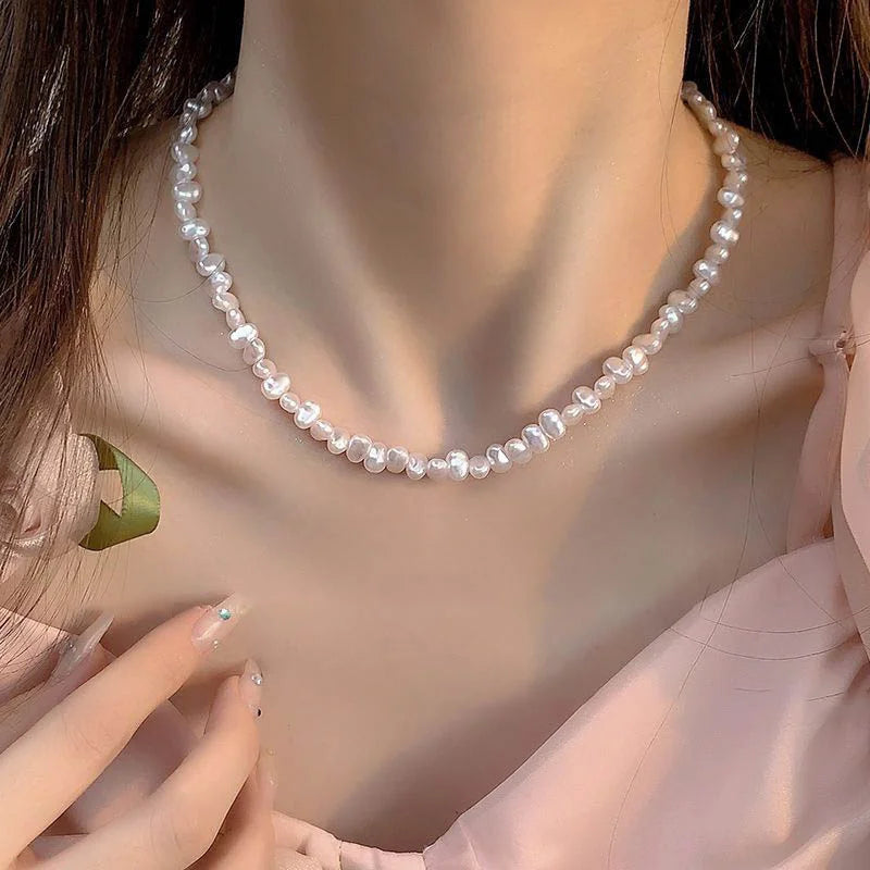 Simple Imitation Pearl Necklace – Adjustable Elegant Irregular Beads, Trendy Jewelry for Women, Girls, Date, Wedding & Party Gift