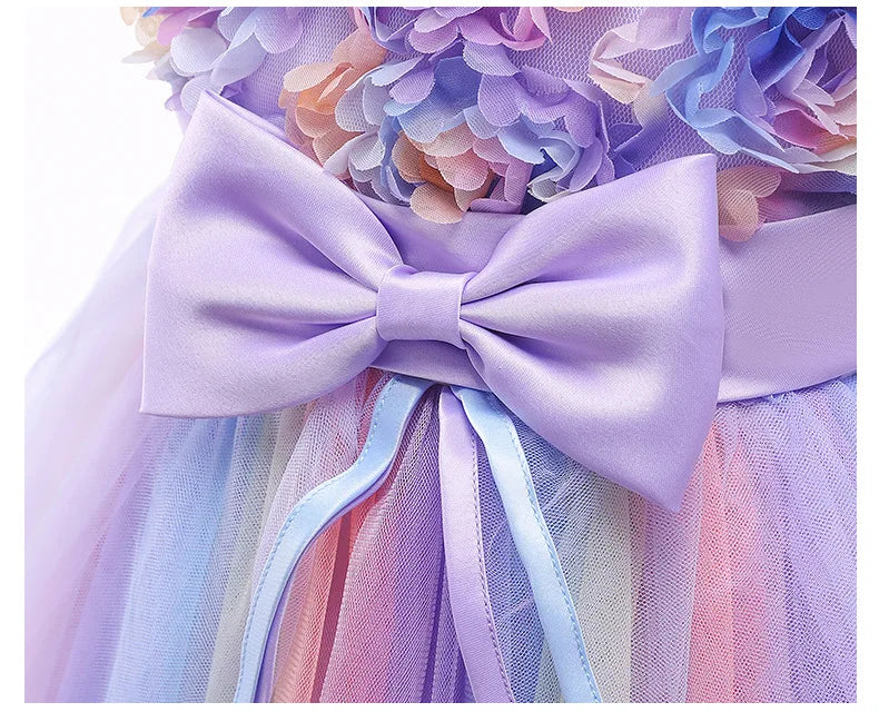 Girls’ Unicorn Princess Dress - Flower Cake Costume for Carnival, Halloween & Performances Ages 1–10