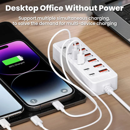 12-in-1 Power Strip & USB Charger Station — Multi-Port Wall/Desktop Adapter with USB-C Fast Charging for iPhone & Samsung