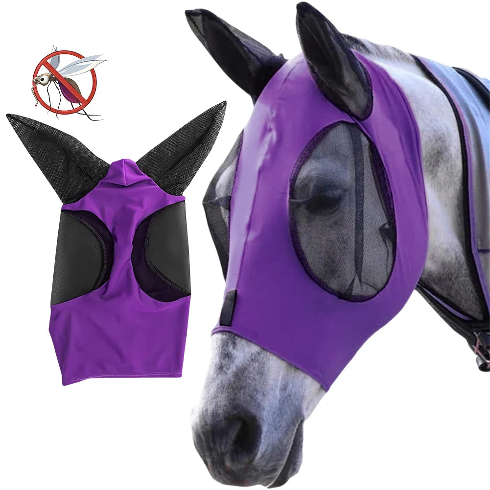 Anti-Fly Knitted Mesh Horse Mask — Breathable Anti-Mosquito & Anti-Worm Equestrian Riding Gear